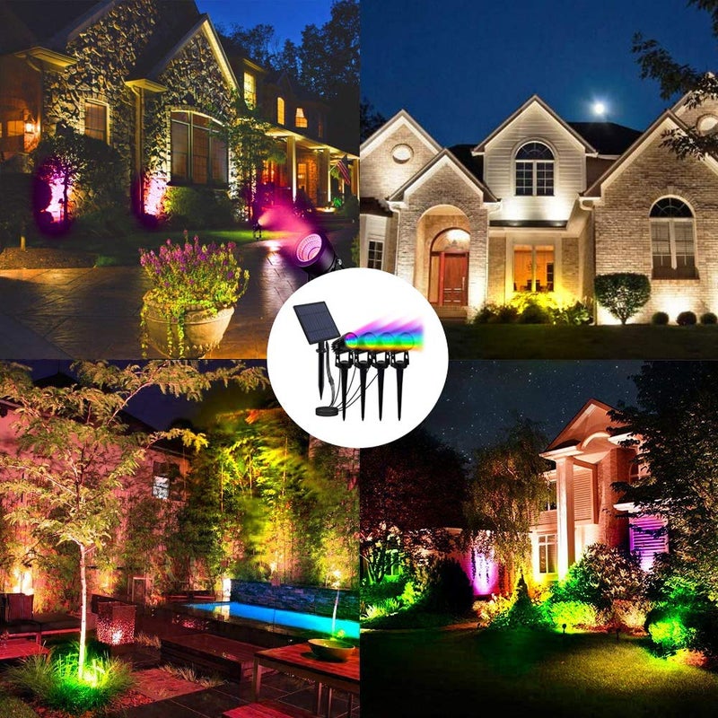 T-SUN RGB Solar Spotlights Outdoor, Halloween Decoration Solar Landscape Spotlights, IP65 Waterproof Color Changing Spot Lights Outdoor Security Wall Lights for Garden, Yard, Driveway, Pool Area(RGB) - Image 2